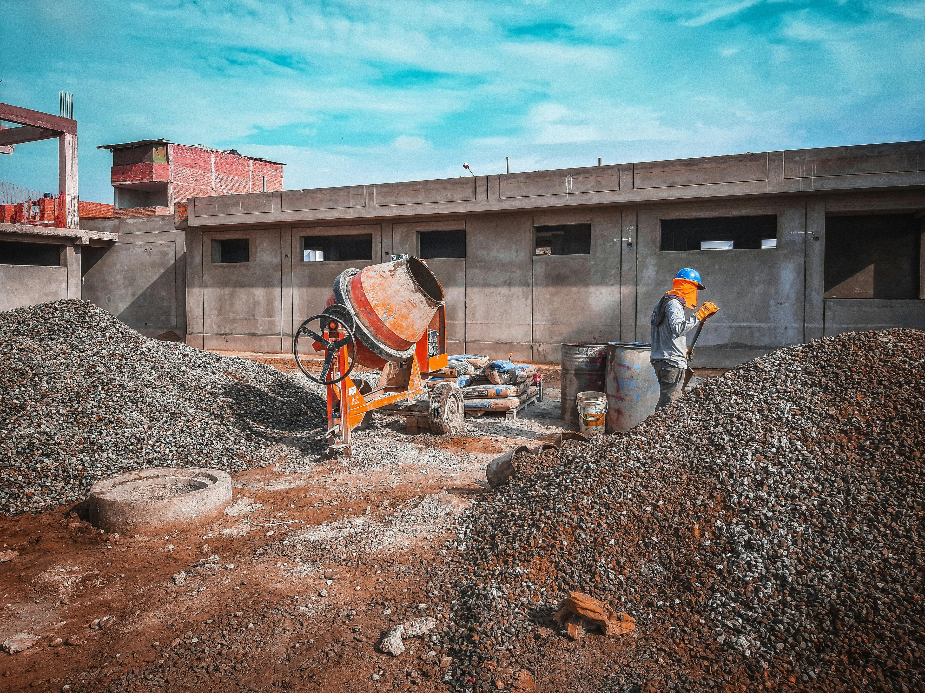 Construction site with excavation and site preparation